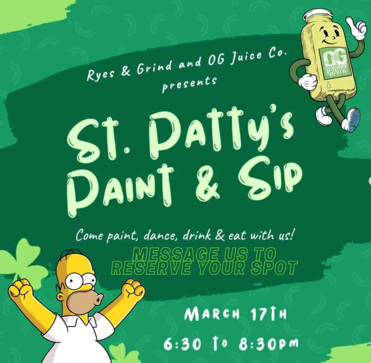St. Patty’s Paint and Sip at Ryes and Grind March 17, 2023