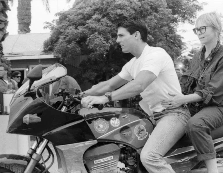 Tom Cruise poses on motorcycle