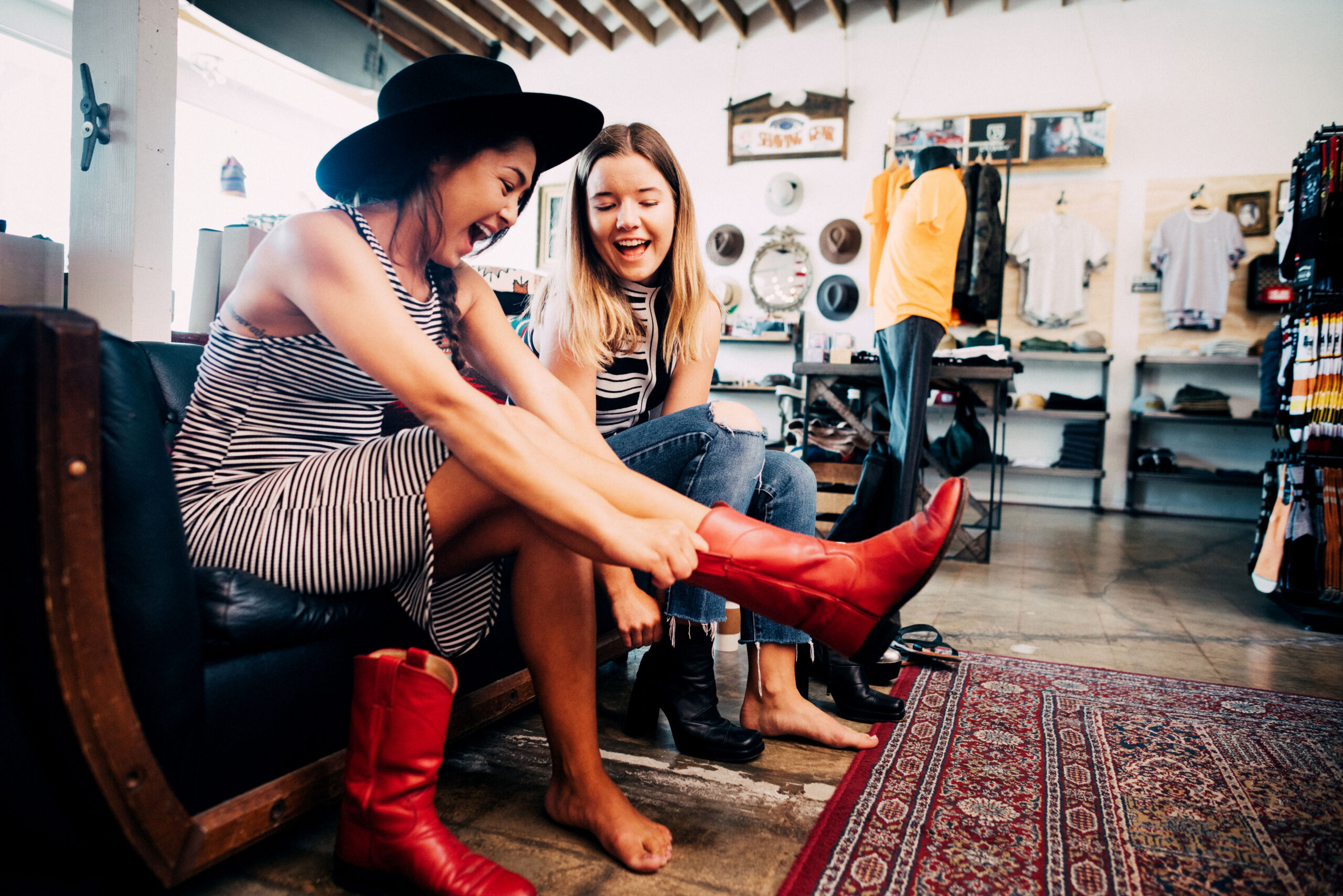 Women with red cowboy boots