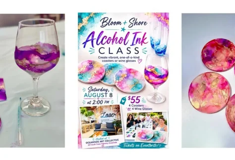 Alcohol Ink Coasters and Wine glasses at Oceanside Art Collective