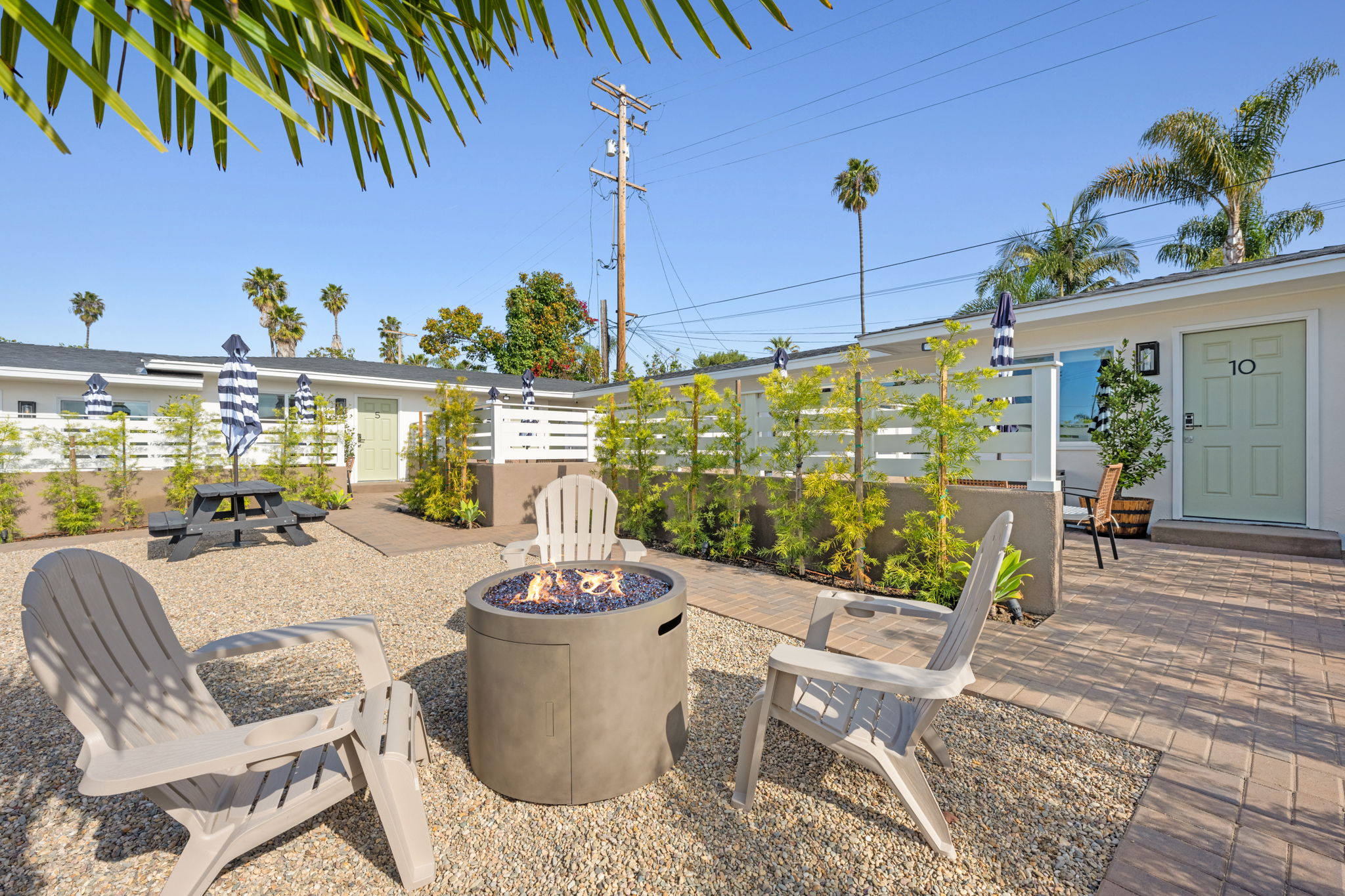 South O Bungalows, just steps from Hill Street BBQ + Brew and Bound Coffee